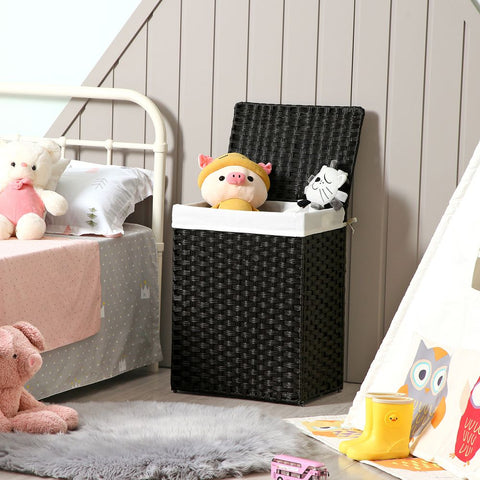 Rootz Laundry Basket - Made Of White Poly Rattan - Hamper - Clothes Basket - Laundry Storage - Laundry Organizer - Plastic Laundry Basket - Laundry Sorter - Black - 46 x 33 x 60 cm (L x W x H)