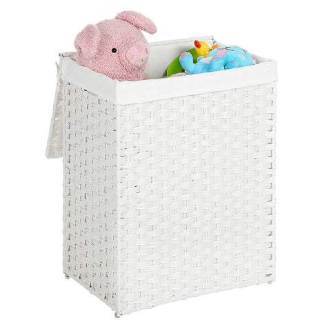 Rootz Laundry Basket - Made Of White Poly Rattan - Hamper - Clothes Basket - Laundry Storage - Laundry Organizer - Plastic Laundry Basket - Laundry Sorter - Natural - 46 x 33 x 60 cm (L x W x H)