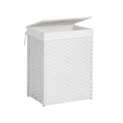 Rootz Laundry Basket - Made Of White Poly Rattan - Hamper - Clothes Basket - Laundry Storage - Laundry Organizer - Plastic Laundry Basket - Laundry Sorter - Natural - 46 x 33 x 60 cm (L x W x H)