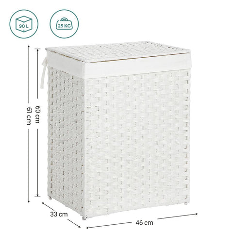 Rootz Laundry Basket - Made Of White Poly Rattan - Hamper - Clothes Basket - Laundry Storage - Laundry Organizer - Plastic Laundry Basket - Laundry Sorter - Natural - 46 x 33 x 60 cm (L x W x H)