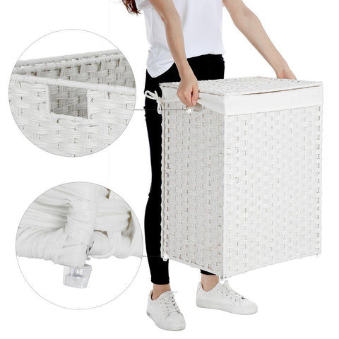 Rootz Laundry Basket - Made Of White Poly Rattan - Hamper - Clothes Basket - Laundry Storage - Laundry Organizer - Plastic Laundry Basket - Laundry Sorter - Natural - 46 x 33 x 60 cm (L x W x H)