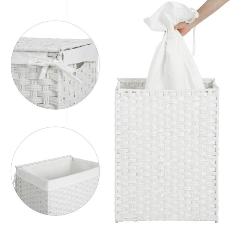 Rootz Laundry Basket - Made Of White Poly Rattan - Hamper - Clothes Basket - Laundry Storage - Laundry Organizer - Plastic Laundry Basket - Laundry Sorter - Natural - 46 x 33 x 60 cm (L x W x H)