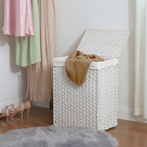 Rootz Laundry Basket - Made Of White Poly Rattan - Hamper - Clothes Basket - Laundry Storage - Laundry Organizer - Plastic Laundry Basket - Laundry Sorter - Natural - 46 x 33 x 60 cm (L x W x H)