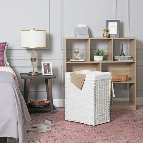 Rootz Laundry Basket - Made Of White Poly Rattan - Hamper - Clothes Basket - Laundry Storage - Laundry Organizer - Plastic Laundry Basket - Laundry Sorter - Natural - 46 x 33 x 60 cm (L x W x H)