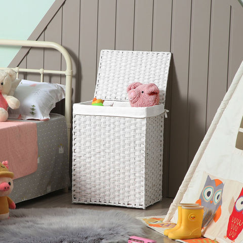 Rootz Laundry Basket - Made Of White Poly Rattan - Hamper - Clothes Basket - Laundry Storage - Laundry Organizer - Plastic Laundry Basket - Laundry Sorter - Natural - 46 x 33 x 60 cm (L x W x H)