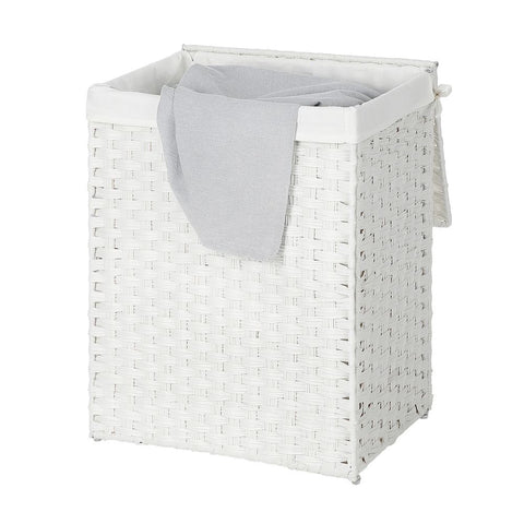 Rootz Laundry Basket - Made Of White Poly Rattan - Hamper - Clothes Basket - Laundry Storage - Laundry Organizer - Plastic Laundry Basket - Laundry Sorter - Natural - 46 x 33 x 60 cm (L x W x H)