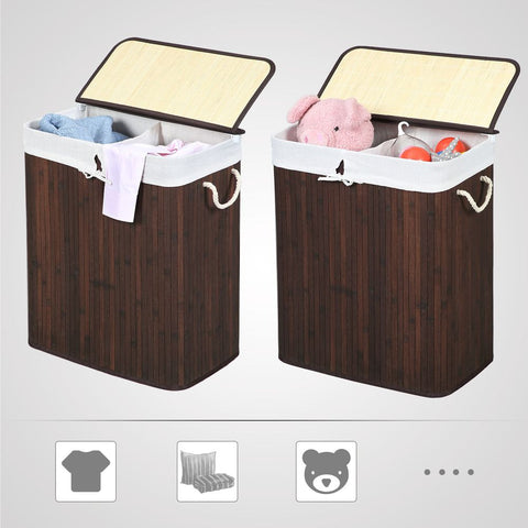 Rootz Laundry Basket - Bamboo Laundry Basket - Clothes Basket - Laundry Storage - Laundry Organizer - Portable Laundry Basket - Laundry Sorter - Brown - 51.5 x 31.5 x 60.5 cm (L x W x H)