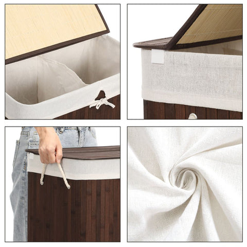 Rootz Laundry Basket - Bamboo Laundry Basket - Clothes Basket - Laundry Storage - Laundry Organizer - Portable Laundry Basket - Laundry Sorter - Brown - 51.5 x 31.5 x 60.5 cm (L x W x H)