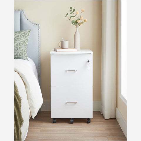 Rootz Mobile Container - Mobile Container With 2 Large Drawers - 2- Drawer Mobile Container - Storage Container With Wheels - Mobile Office Cabinet - White - 44.5 x 43 x 72 cm
