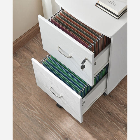 Rootz Mobile Container - Mobile Container With 2 Large Drawers - 2- Drawer Mobile Container - Storage Container With Wheels - Mobile Office Cabinet - White - 44.5 x 43 x 72 cm