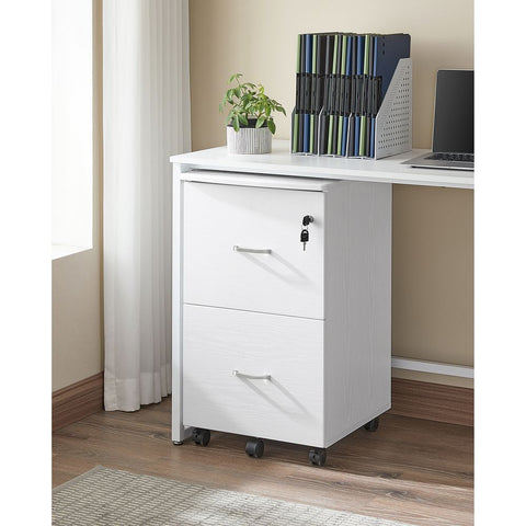 Rootz Mobile Container - Mobile Container With 2 Large Drawers - 2- Drawer Mobile Container - Storage Container With Wheels - Mobile Office Cabinet - White - 44.5 x 43 x 72 cm