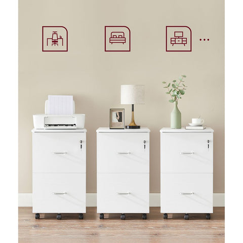 Rootz Mobile Container - Mobile Container With 2 Large Drawers - 2- Drawer Mobile Container - Storage Container With Wheels - Mobile Office Cabinet - White - 44.5 x 43 x 72 cm