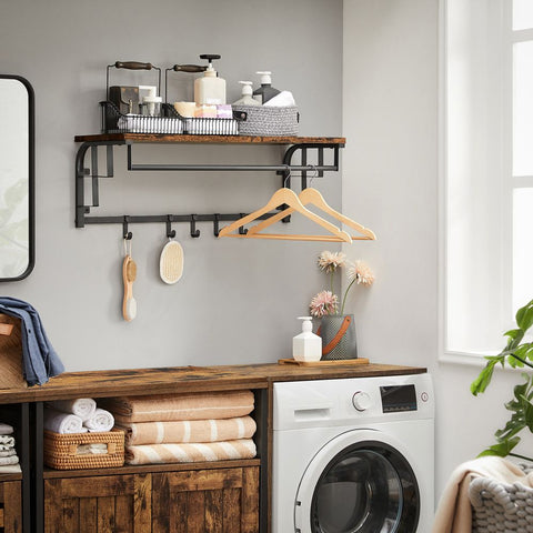 Rootz Wall Coat Rack - Coat Rack - With 5 Detachable Hooks - Wall-mounted Coat Rack - Coat Hook Rack - Chipboard/Steel - Greige Black - 80 x 30 x 27 cm