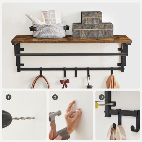 Rootz Wall Coat Rack - Coat Rack - With 5 Detachable Hooks - Wall-mounted Coat Rack - Coat Hook Rack - Chipboard/Steel - Greige Black - 80 x 30 x 27 cm