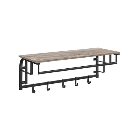 Rootz Coat Rack - Coat Rack With 5 Hooks - Coat Rack With Storage Shelf - Wooden Coat Rack  - Industrial Coat Rack  - Chipboard - Steel - Greige Black - 30 x 66 x 27 cm (D x W x H)