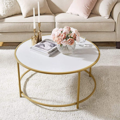 Rootz Coffee Table - Round Coffee Table - Metal Frame Coffee Table - Tea Table - Snack Table - Chipboard/Steel - White/Gold