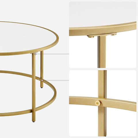 Rootz Coffee Table - Round Coffee Table - Metal Frame Coffee Table - Tea Table - Snack Table - Chipboard/Steel - White/Gold