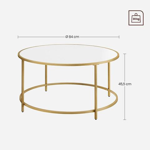 Rootz Coffee Table - Round Coffee Table - Metal Frame Coffee Table - Tea Table - Snack Table - Chipboard/Steel - White/Gold