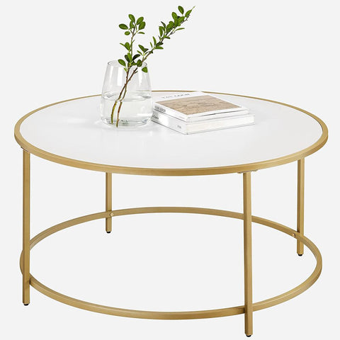 Rootz Coffee Table - Round Coffee Table - Metal Frame Coffee Table - Tea Table - Snack Table - Chipboard/Steel - White/Gold