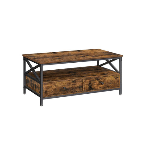 Rootz Coffee Table - Coffee Table With Drawers - Modern Coffee Table - Rustic Coffee Table - Wooden Coffee Table - Outdoor Coffee Table - Chipboard - Steel - Walnut Brown-black - 100 x 55 x 45 cm (L x W x H)