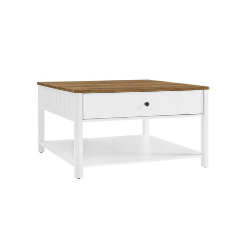 Rootz Coffee Table - Coffee Table With 2 Drawers - Coffee Table With Storage - 2-Drawer Coffee Table - Wooden Coffee Table With Drawers - Walnut Brown And White - 80 x 80 x 45 cm