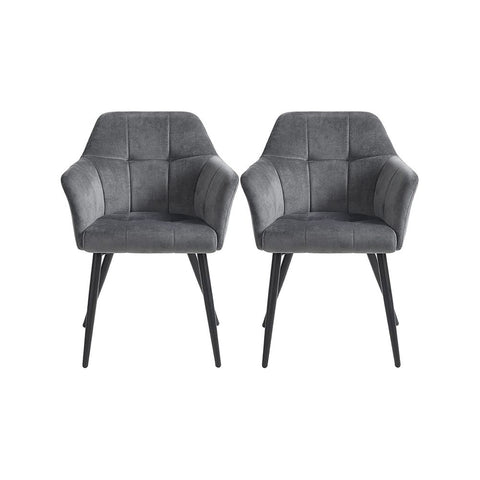 Rootz Dining Chair - Chair - Set Of 2 Dining Chair - Upholstered Dining Chair - Velvet Chair - Chairs For Dining Room - Metal Legs/Wooden Top/Velvet/Foam Padding - Grey - 61 x 60 x 86.5 cm