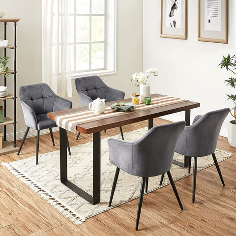 Rootz Dining Chair - Chair - Set Of 2 Dining Chair - Upholstered Dining Chair - Velvet Chair - Chairs For Dining Room - Metal Legs/Wooden Top/Velvet/Foam Padding - Grey - 61 x 60 x 86.5 cm