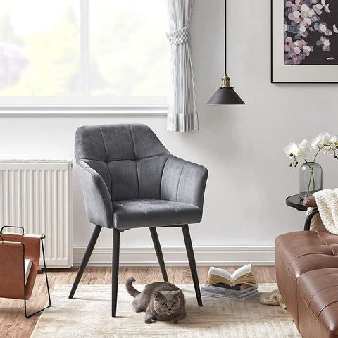 Rootz Dining Chair - Chair - Set Of 2 Dining Chair - Upholstered Dining Chair - Velvet Chair - Chairs For Dining Room - Metal Legs/Wooden Top/Velvet/Foam Padding - Grey - 61 x 60 x 86.5 cm