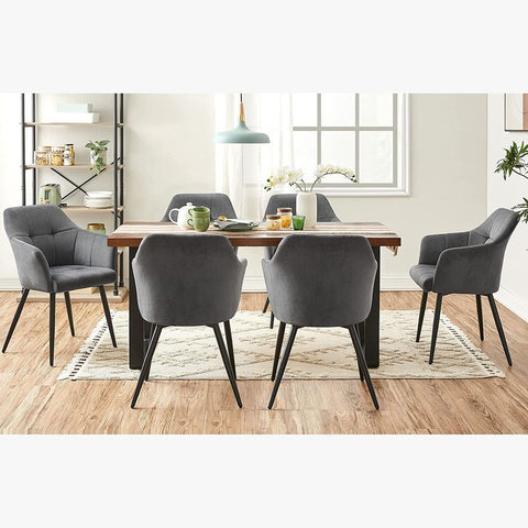 Rootz Dining Chair - Chair - Set Of 2 Dining Chair - Upholstered Dining Chair - Velvet Chair - Chairs For Dining Room - Metal Legs/Wooden Top/Velvet/Foam Padding - Grey - 61 x 60 x 86.5 cm
