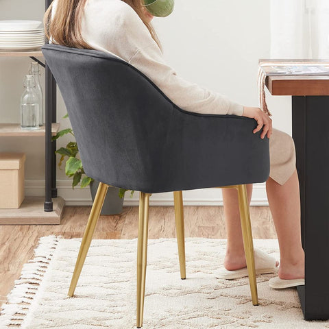 Rootz Dining Chair - Chair - Upholstered Dining Chair - Velvet Chair - Chairs For Dining Room - Metal Legs/Wooden Top/Velvet/Foam Padding - Grey/Gold - 62.5 x 60 x 85 cm