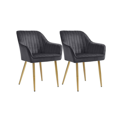 Rootz Dining Chair - Chair - Set Of 2 Dining Chair - Chairs For Dining Room - Metal Legs/Wooden Top/Velvet/Foam Padding - Grey/Gold - 62.5 x 60 x 85 cm