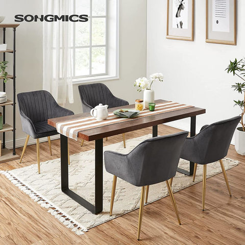 Rootz Dining Chair - Chair - Set Of 2 Dining Chair - Chairs For Dining Room - Metal Legs/Wooden Top/Velvet/Foam Padding - Grey/Gold - 62.5 x 60 x 85 cm