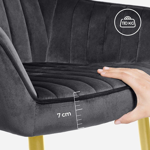 Rootz Dining Chair - Chair - Set Of 2 Dining Chair - Chairs For Dining Room - Metal Legs/Wooden Top/Velvet/Foam Padding - Grey/Gold - 62.5 x 60 x 85 cm