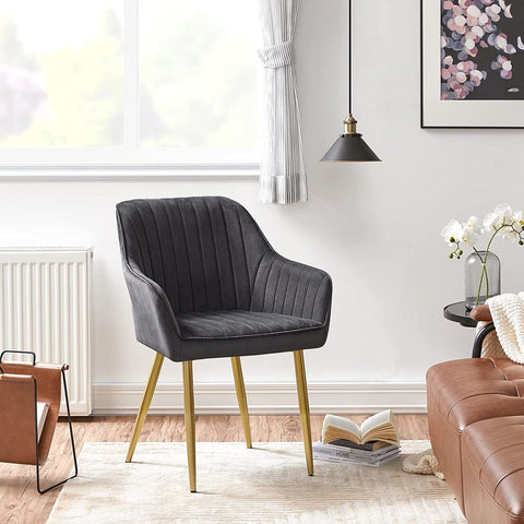 Rootz Dining Chair - Chair - Set Of 2 Dining Chair - Chairs For Dining Room - Metal Legs/Wooden Top/Velvet/Foam Padding - Grey/Gold - 62.5 x 60 x 85 cm