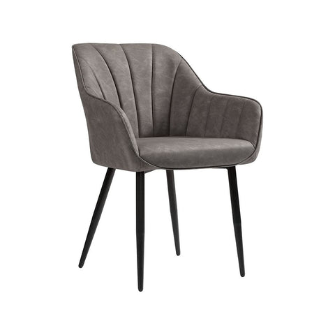 Rootz Dining Chair - Chair - With PU Cover And Armrests - Velvet Chair - Chairs For Dining Room - Grey - 62.5 x 60 x 85 cm