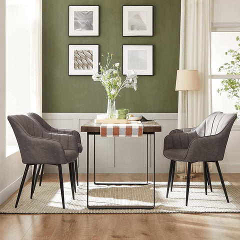 Rootz Dining Chair - Chair - With PU Cover And Armrests - Velvet Chair - Chairs For Dining Room - Grey - 62.5 x 60 x 85 cm