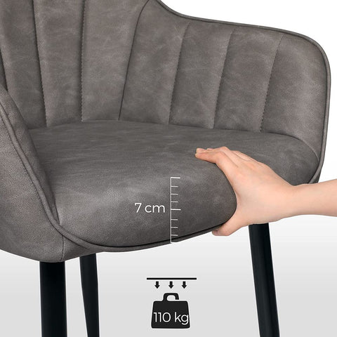 Rootz Dining Chair - Chair - With PU Cover And Armrests - Velvet Chair - Chairs For Dining Room - Grey - 62.5 x 60 x 85 cm