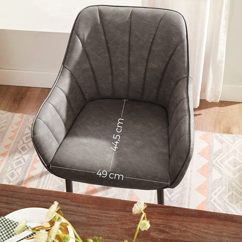 Rootz Dining Chair - Chair - With PU Cover And Armrests - Velvet Chair - Chairs For Dining Room - Grey - 62.5 x 60 x 85 cm