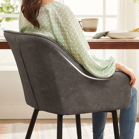 Rootz Dining Chair - Chair - With PU Cover And Armrests - Velvet Chair - Chairs For Dining Room - Grey - 62.5 x 60 x 85 cm
