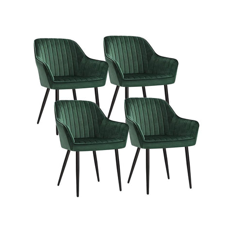 Rootz Upholstered Chair - Set Of 4 Upholstered Chairs - Upholstered Chairs with Metal Legs - Kitchen Chair - Upholstered Dining Chair - Velvet Dining Chair - Industrial Dining Chair - Green + Black - 62.5 x 60 x 85 cm (L x W x H)