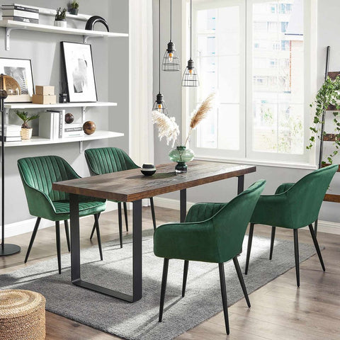 Rootz Upholstered Chair - Set Of 4 Upholstered Chairs - Upholstered Chairs with Metal Legs - Kitchen Chair - Upholstered Dining Chair - Velvet Dining Chair - Industrial Dining Chair - Green + Black - 62.5 x 60 x 85 cm (L x W x H)