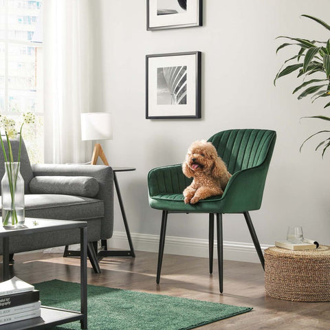Rootz Upholstered Chair - Set Of 4 Upholstered Chairs - Upholstered Chairs with Metal Legs - Kitchen Chair - Upholstered Dining Chair - Velvet Dining Chair - Industrial Dining Chair - Green + Black - 62.5 x 60 x 85 cm (L x W x H)