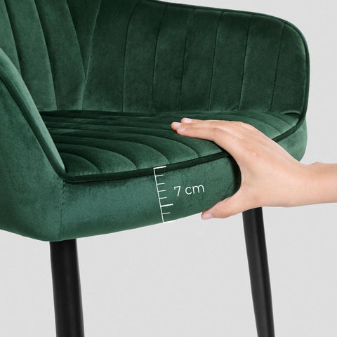 Rootz Upholstered Chair - Set Of 4 Upholstered Chairs - Upholstered Chairs with Metal Legs - Kitchen Chair - Upholstered Dining Chair - Velvet Dining Chair - Industrial Dining Chair - Green + Black - 62.5 x 60 x 85 cm (L x W x H)