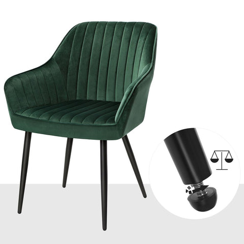 Rootz Upholstered Chair - Set Of 4 Upholstered Chairs - Upholstered Chairs with Metal Legs - Kitchen Chair - Upholstered Dining Chair - Velvet Dining Chair - Industrial Dining Chair - Green + Black - 62.5 x 60 x 85 cm (L x W x H)