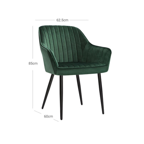 Rootz Upholstered Chair - Set Of 4 Upholstered Chairs - Upholstered Chairs with Metal Legs - Kitchen Chair - Upholstered Dining Chair - Velvet Dining Chair - Industrial Dining Chair - Green + Black - 62.5 x 60 x 85 cm (L x W x H)