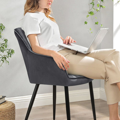 Rootz Dining Chair - Dining Chair With Armrests - Kitchen Chair - Upholstered Dining Chair - Leather Dining Chair - Armchair - Side Chair - Dining Chair Set - Grey