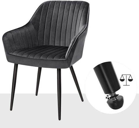 Rootz Dining Chair - Set Of 6 Dining Chairs - Upholstered Chairs with Metal Legs - Kitchen Chair - Upholstered Dining Chair - Velvet Dining Chair - Industrial Dining Chair - Gray + Black - 62.5 x 60 x 85 cm (L x W x H)