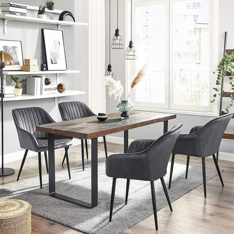 Rootz Dining Chair - Set Of 6 Dining Chairs - Upholstered Chairs with Metal Legs - Kitchen Chair - Upholstered Dining Chair - Velvet Dining Chair - Industrial Dining Chair - Gray + Black - 62.5 x 60 x 85 cm (L x W x H)