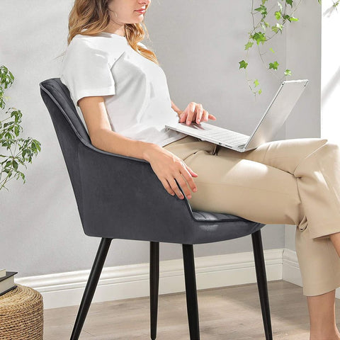 Rootz Dining Chair - Set Of 6 Dining Chairs - Upholstered Chairs with Metal Legs - Kitchen Chair - Upholstered Dining Chair - Velvet Dining Chair - Industrial Dining Chair - Gray + Black - 62.5 x 60 x 85 cm (L x W x H)
