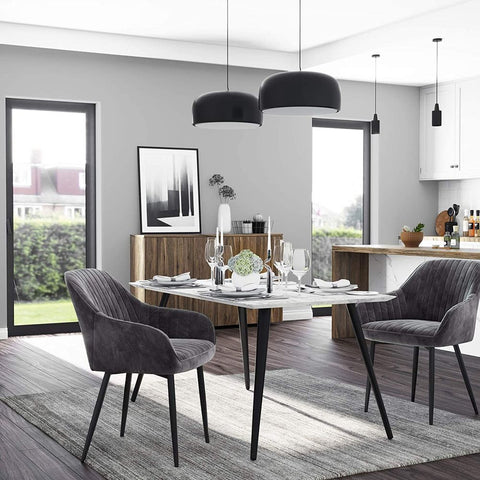 Rootz Dining Chair - Set Of 6 Dining Chairs - Upholstered Chairs with Metal Legs - Kitchen Chair - Upholstered Dining Chair - Velvet Dining Chair - Industrial Dining Chair - Gray + Black - 62.5 x 60 x 85 cm (L x W x H)